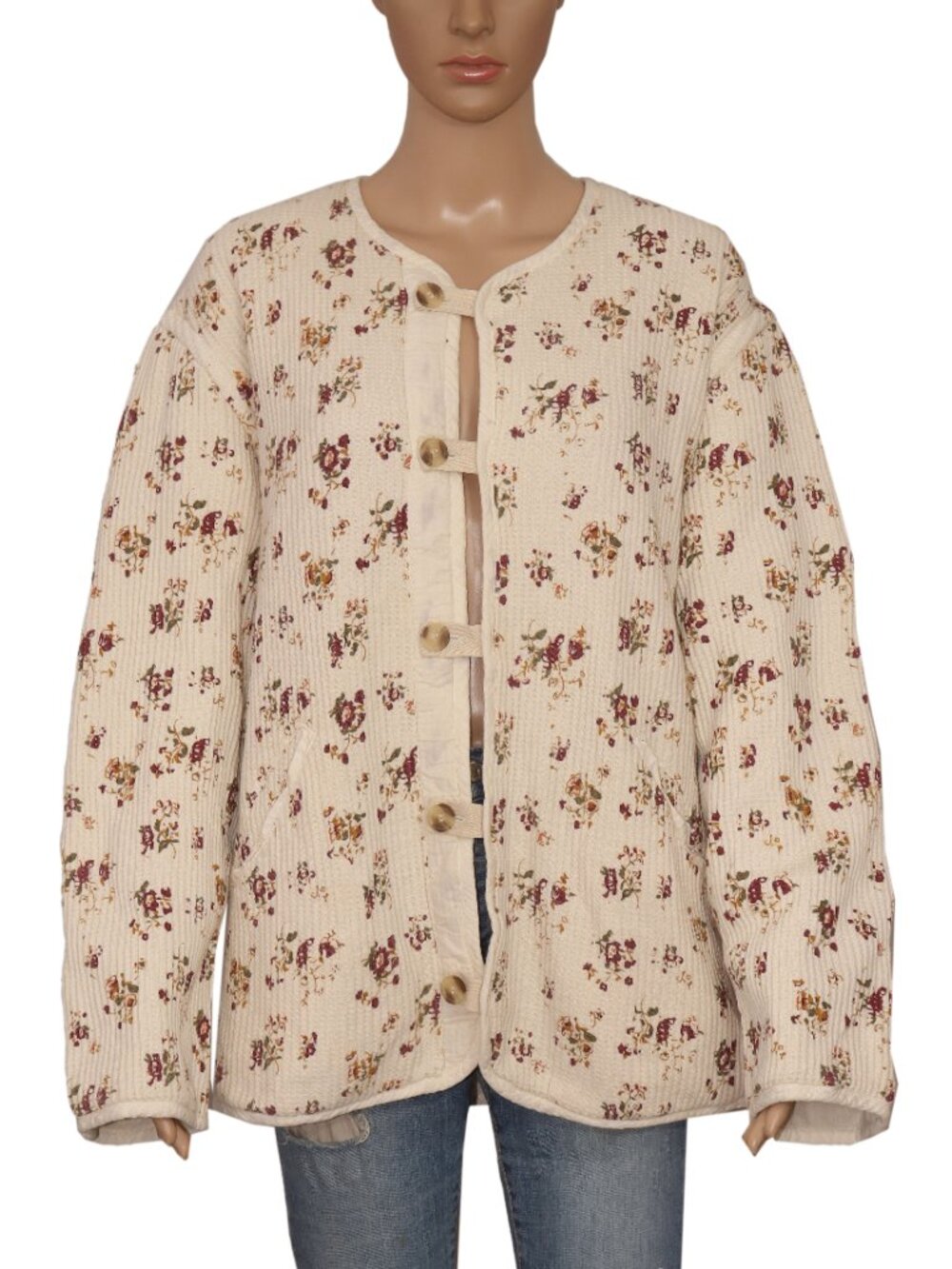 Free People FP One Dana Liner Jacket Buttondown Printed Ivory M - Picture 4 of 8